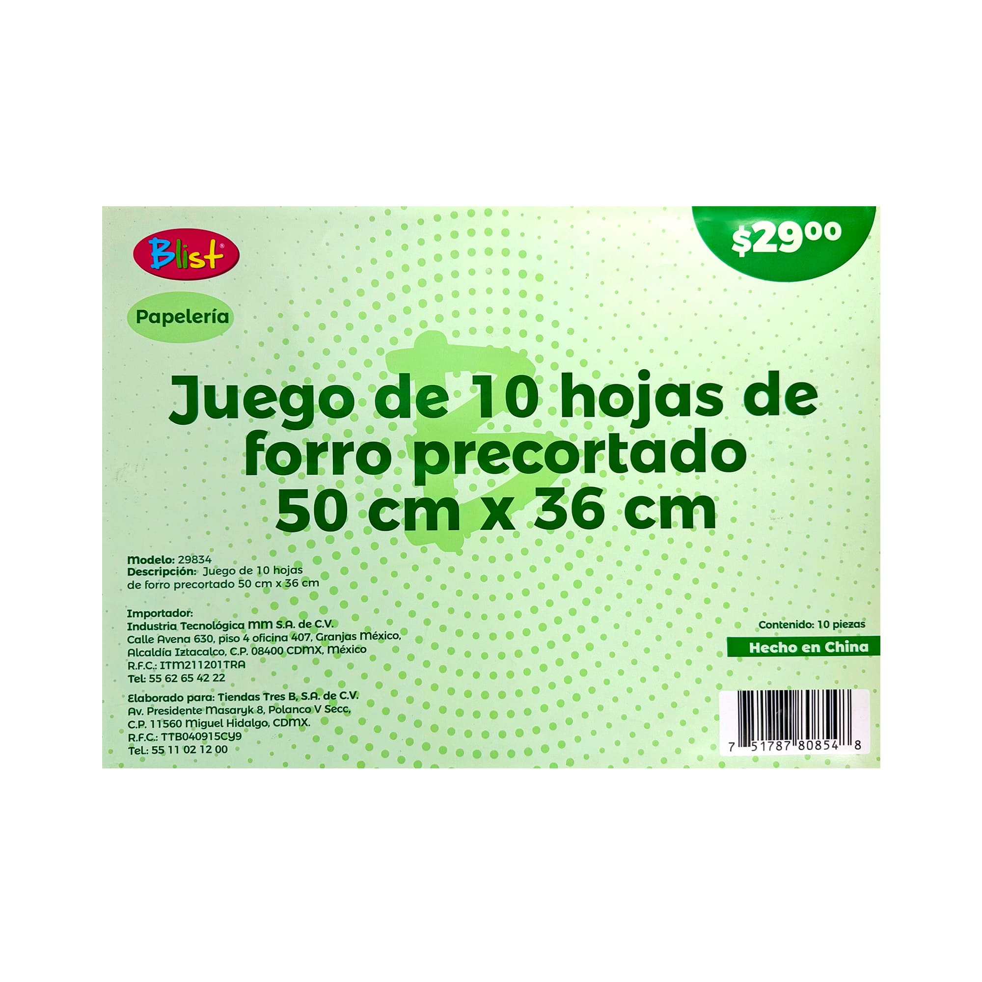 Forro precortado 50cx36 cm Blist
