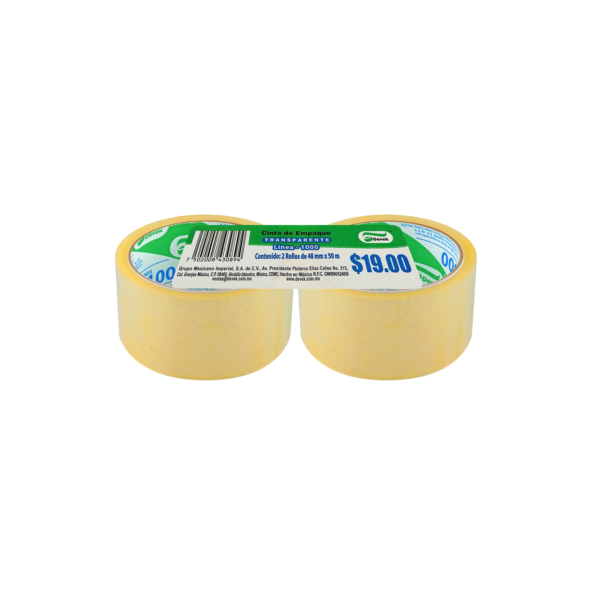 Cinta adhesiva de empaque transparente de 48mm x50mm duo pack 1